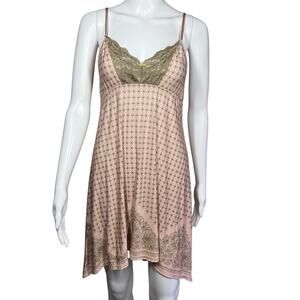 Y2K DKNY nightgown lace handkerchief satin pink tan print nightie size medium